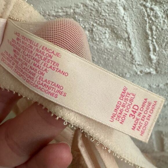 Victoria’s Secret Unlined Demi Pink Lace Bra Size 34D - Picture 4 of 5